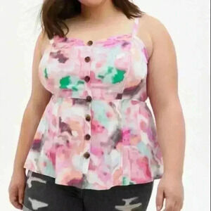 Torrid Multi Color Water Color Babydoll Tank 1 1X 14/16